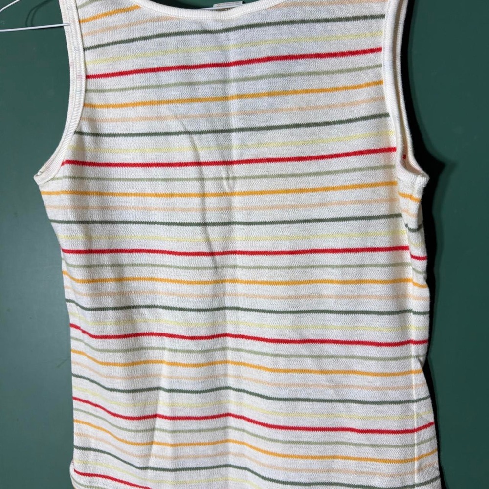 Vintage 70s Jantzen Striped Knit Tank Top Lace Up V-Neck Multi Color Womens Med - Picture 3 of 3